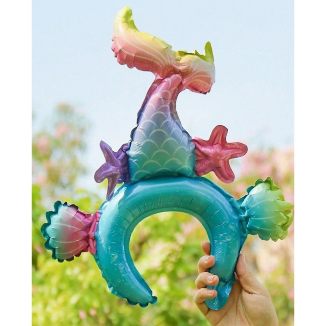 Balon din Folie Metalizata, Vafy, Tip Coronita, Model Sirena, Ambalaj Individual, Pai Inclus, Umflare cu Aer sau Heliu, 43 x 50 cm, Multicolor