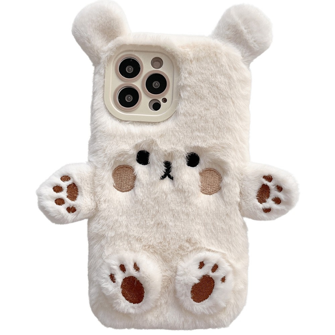 Husa de Protectie, Vafy, pentru Apple iPhone 13, Model Ursulet Pufos cu Urechi, Maini si Picioare, Antisoc, Rezistenta la Impact, Protectie Camera, Alb