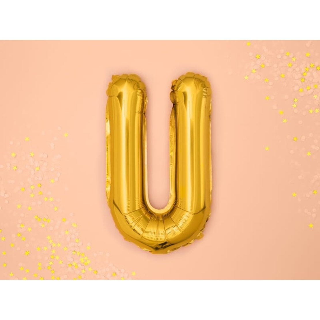 Balon Folie Metalizata Litera U, Flippy, 40 cm, Umflati cu Heliu sau Aer, Ambalaj Individual, Pai inclus, Auriu