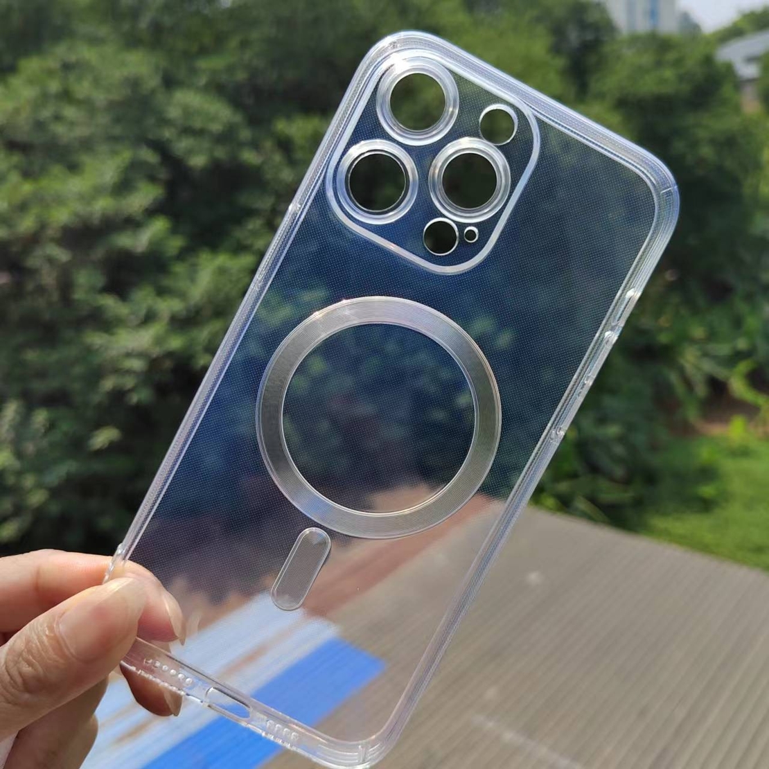 Husa protectie Vafy pentru iPhone 14 Pro Mag Safe, 2 in 1 incarcare si magnet, protectie camera, Silicone, Transparenta