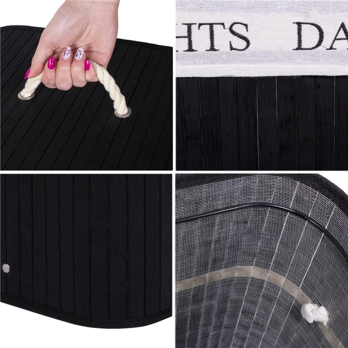 Cos de rufe cu capac si 2 compartimente, sac textil detasabil, 100 litri, 52x33x63 cm, negru