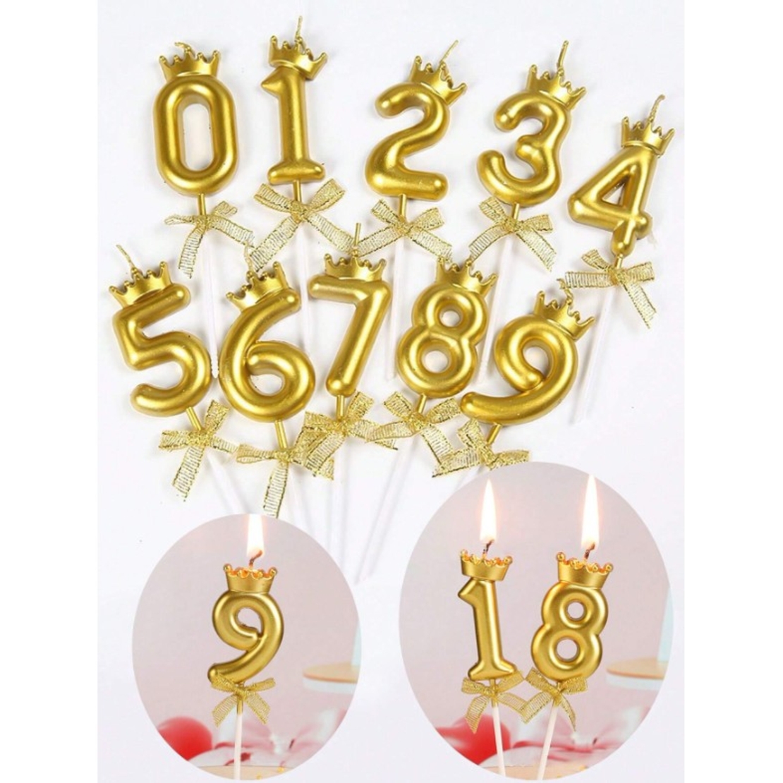 Lumanare pentru Tort Cifra 6, Model Coroana, Gold, Flippy, Party