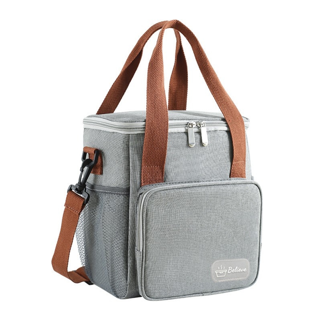 Geanta Termo-Izolanta, Flippy, Multifunctionala, 1 Compartiment Principal, 1 Buzunar Lateral Exterior, Impermeabila, Manere si Bretea de Umar, 25x22x15 cm, Gri