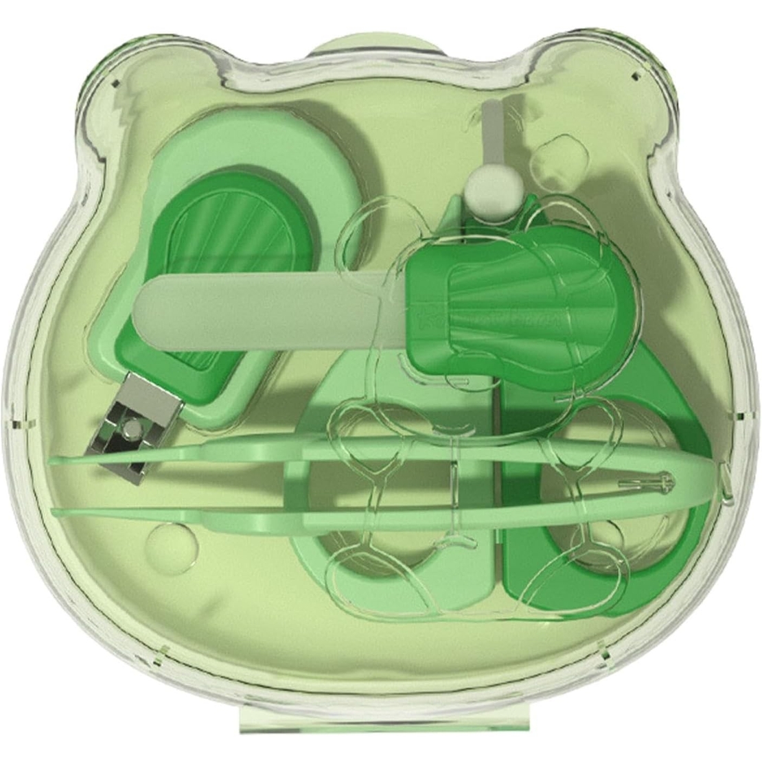 Set Ingrijire Unghii pentru Bebelusi, Flippy, Cutie de Depozitare in Forma de Ursulet, 10 x 9.5 cm, Verde
