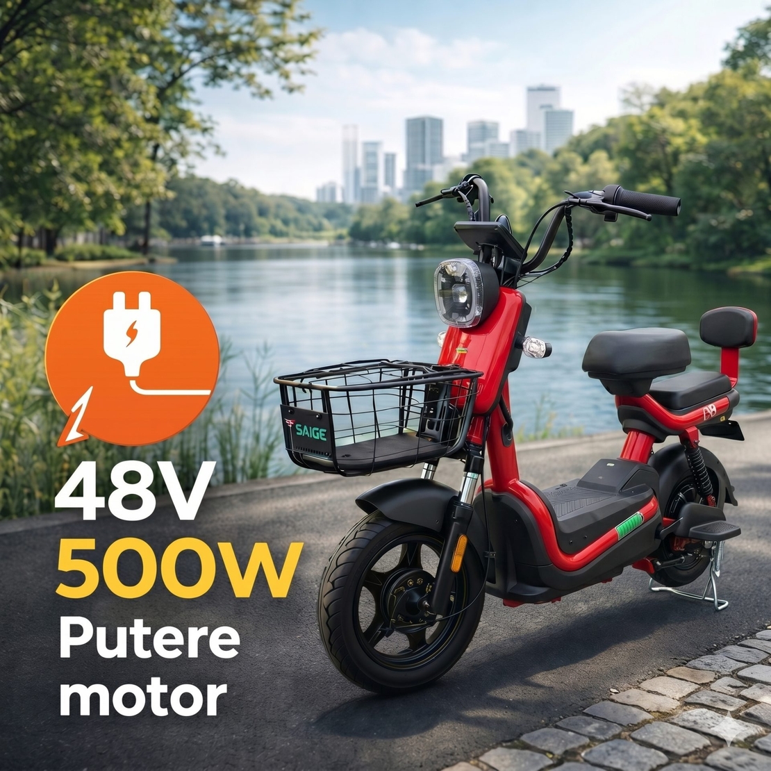 Scuter Electric KUGE, Saige, Fara Permis, Motor 500W, Baterie 48V20Ah, Autonomie 60km, 153x40x85 cm, Viteza Maxima 25km/h, Rosu