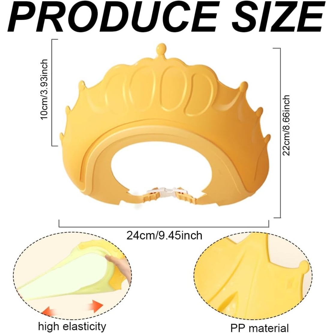 Viziera de Protectie Baie Pentru Copii, Fippy, Model Coronita, Dimensiune ajustabila, Durabil, Usor de curatat, Impotriva Samponului, pentru Ochi si Urechi, TPE+PP, 24x22 cm, Galben
