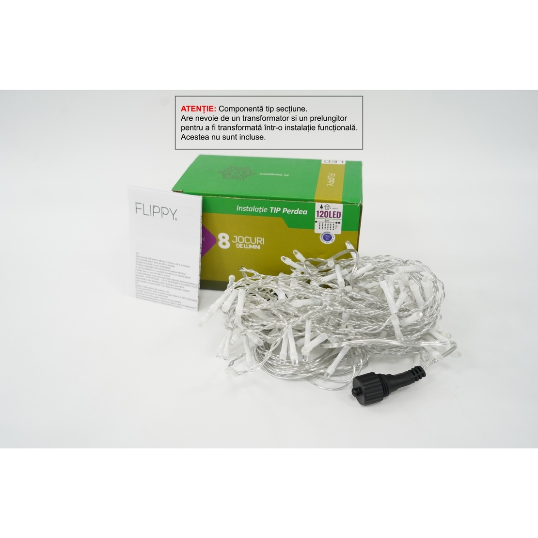 Sectiune Instalatie de Craciun Vafy Tip Perdea, 8 jocuri de lumini, 2m x1 m, 120 LED-uri, Interconectabila, Fir Transparent, Albastru