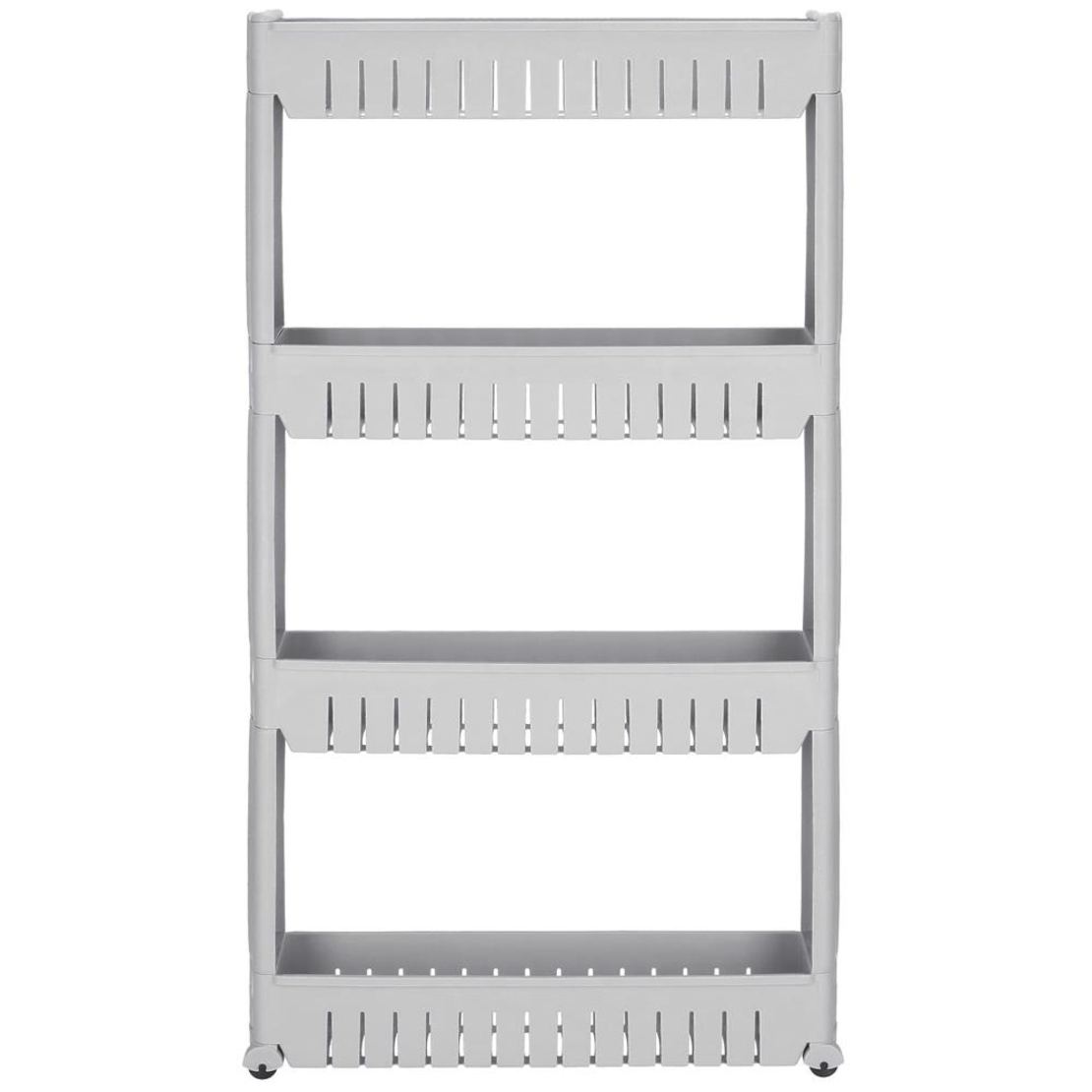 Sistem rafturi de depozitare cu roti pentru bucatarie sau baie cu 4 polite, 102x54x13 cm, gri