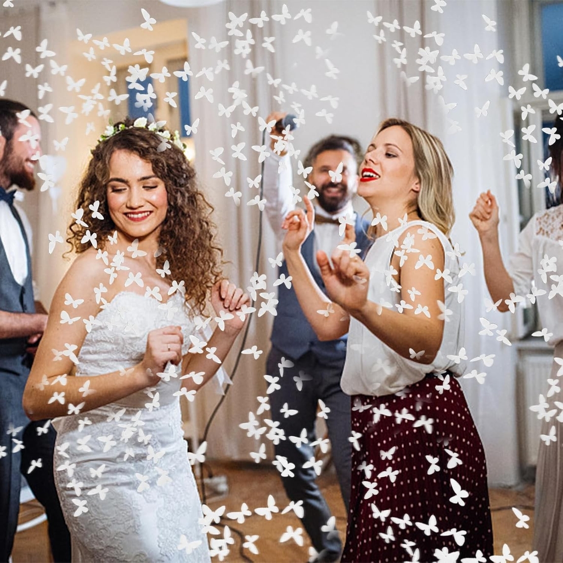 Tun de Confetti, Flippy, Confetti Cannon 40 cm, Model Fluturi din Hartie, Alb