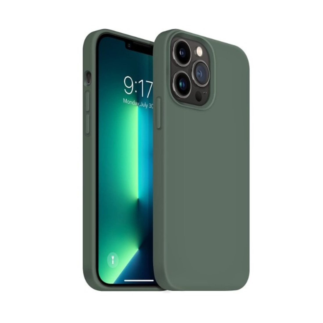 Husa pentru Apple iPhone 14 Plus Vafy, Liquid Silicone, cu Microfibra pe interior, Protectie Antisoc, Dark Green, Verde inchis