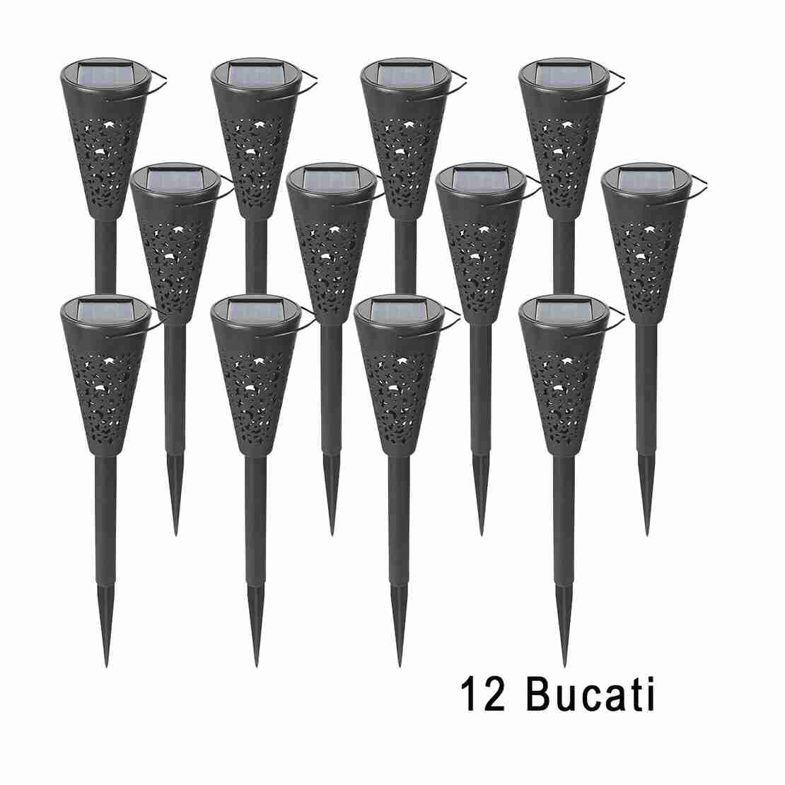 Set 12 Lampi Solare Led pentru Gradina, Flippy, Tip Torta, 36 x 6.8 cm, Buton On-Off, Lumina Multicolor, Negru
