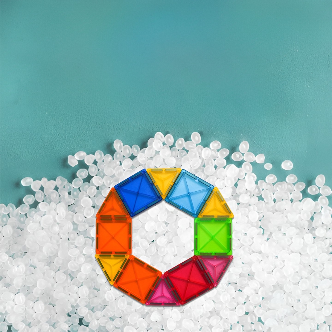 Set 32 Piese Magnetice de Constructie, Flippy, Piese 5.5 cm, Magnetic Tiles, Forme Geometrice, 3 Ani, ABS, Magnet, 20.5 x 14.5 x 12 cm, Multicolor