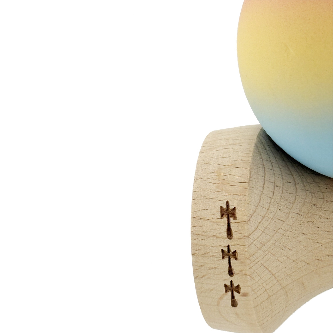 Kendama X Originala, Profesionala, Flippy, Cupe Mari KING SIZE V3, Rubber Grip, Gaura in Baza, Rulment Metalic, din lemn 18 cm, Ata 62/65 cm, Gradient Roz/Galben/Albastru deschis