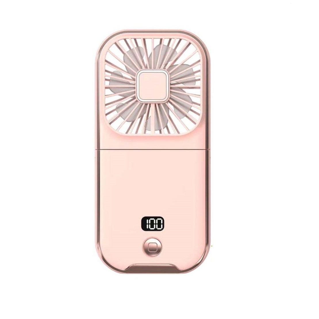 Ventilator Portabil Vafy, 3 in 1, de Mana, de Gat, de Birou, 16.7 x 8 x 1.9 cm, 3 Trepte de Viteza, Incarcare USB, Pliabil, Afisaj Digital, Suport Telefon, Roz