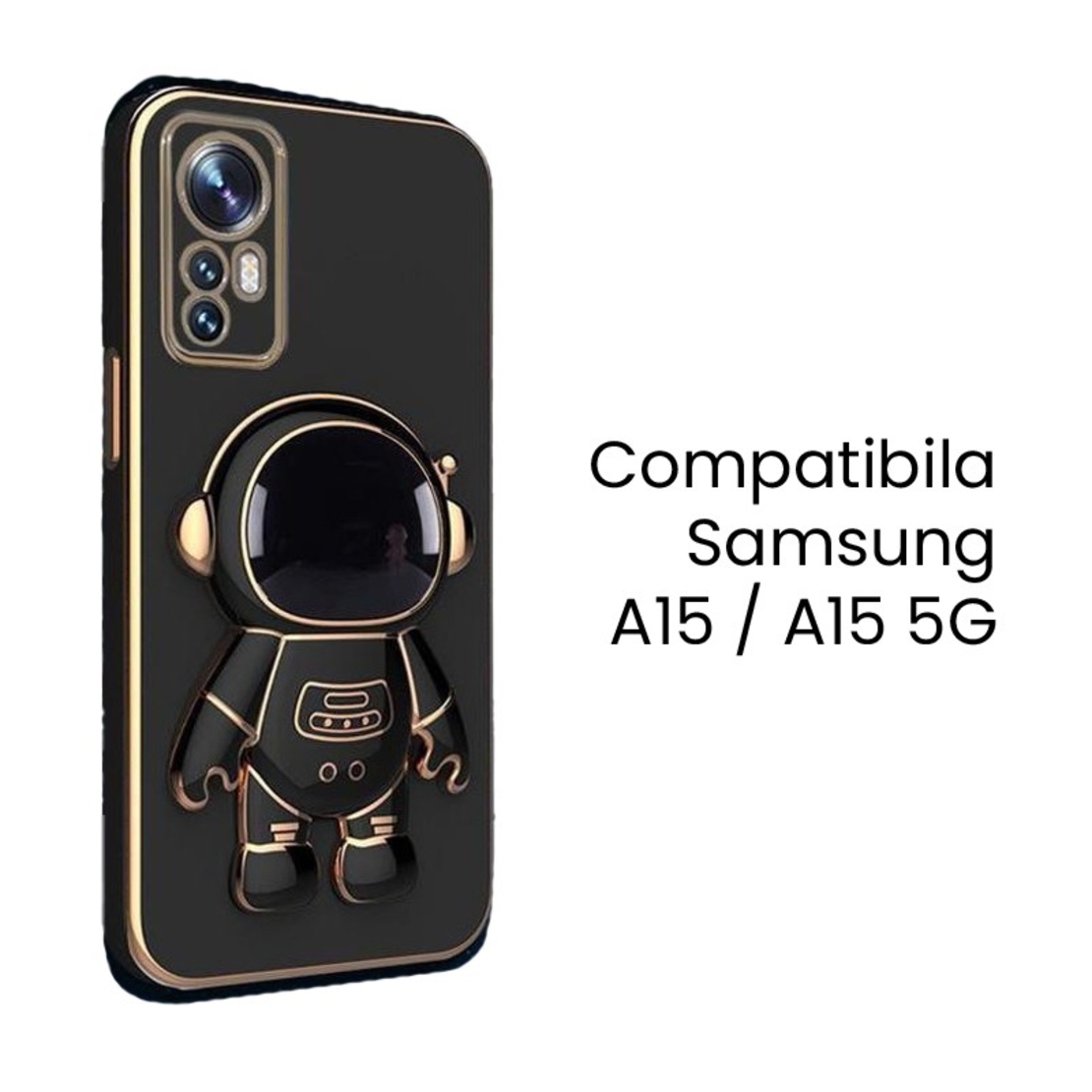 Husa de Protectie 2 in 1, Vafy, Husa de Protectie pentru Samsung Galaxy A15/A15 5G, Model Astronaut cu Suport, din TPU, Negru