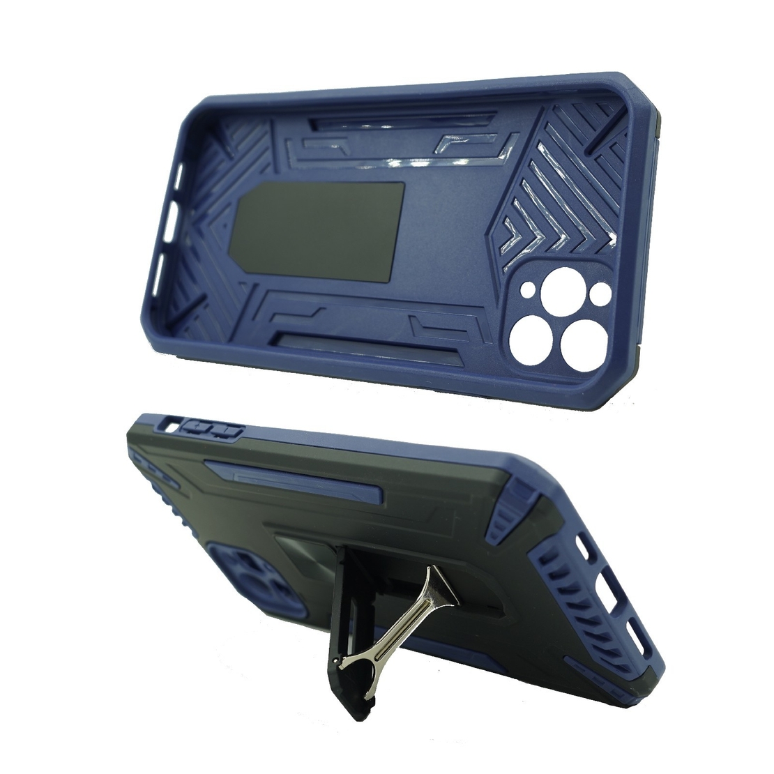 Husa de protectie Vafy pentru Apple iPhone 12 Pro Max Defender Model 4 cu suport, Albastru inchis