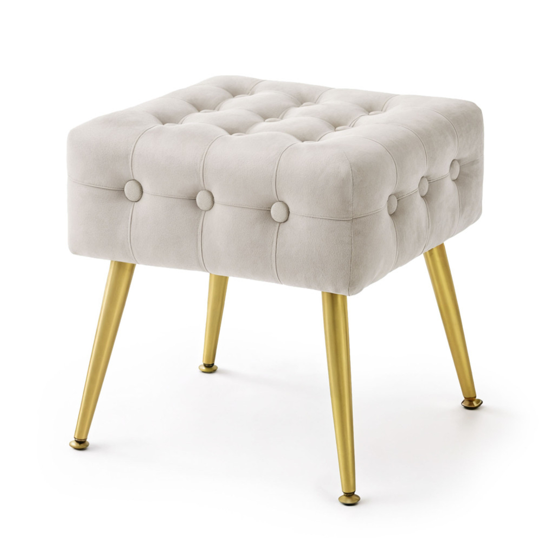 Taburet tapitat Quadra, velur, cu picioare metalice, 40x40x42 cm, bej