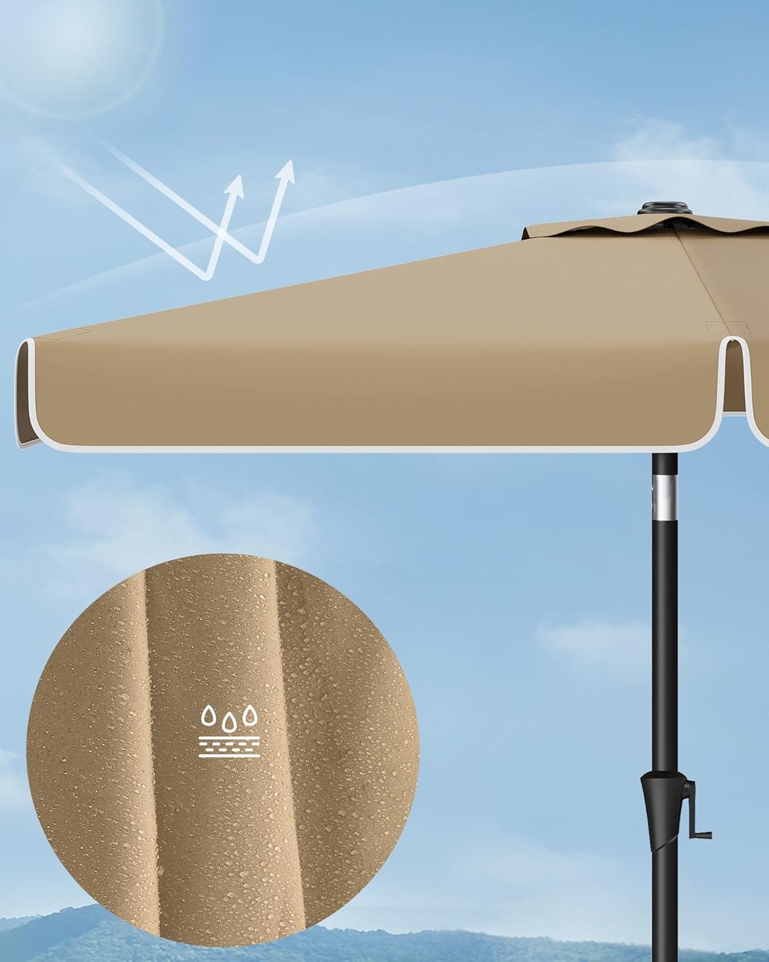 SONGMICS Umbrela de gradina cu manivela, 200x150 cm, UPF 50+, inclinare 30°, structura metalica, maro taupe