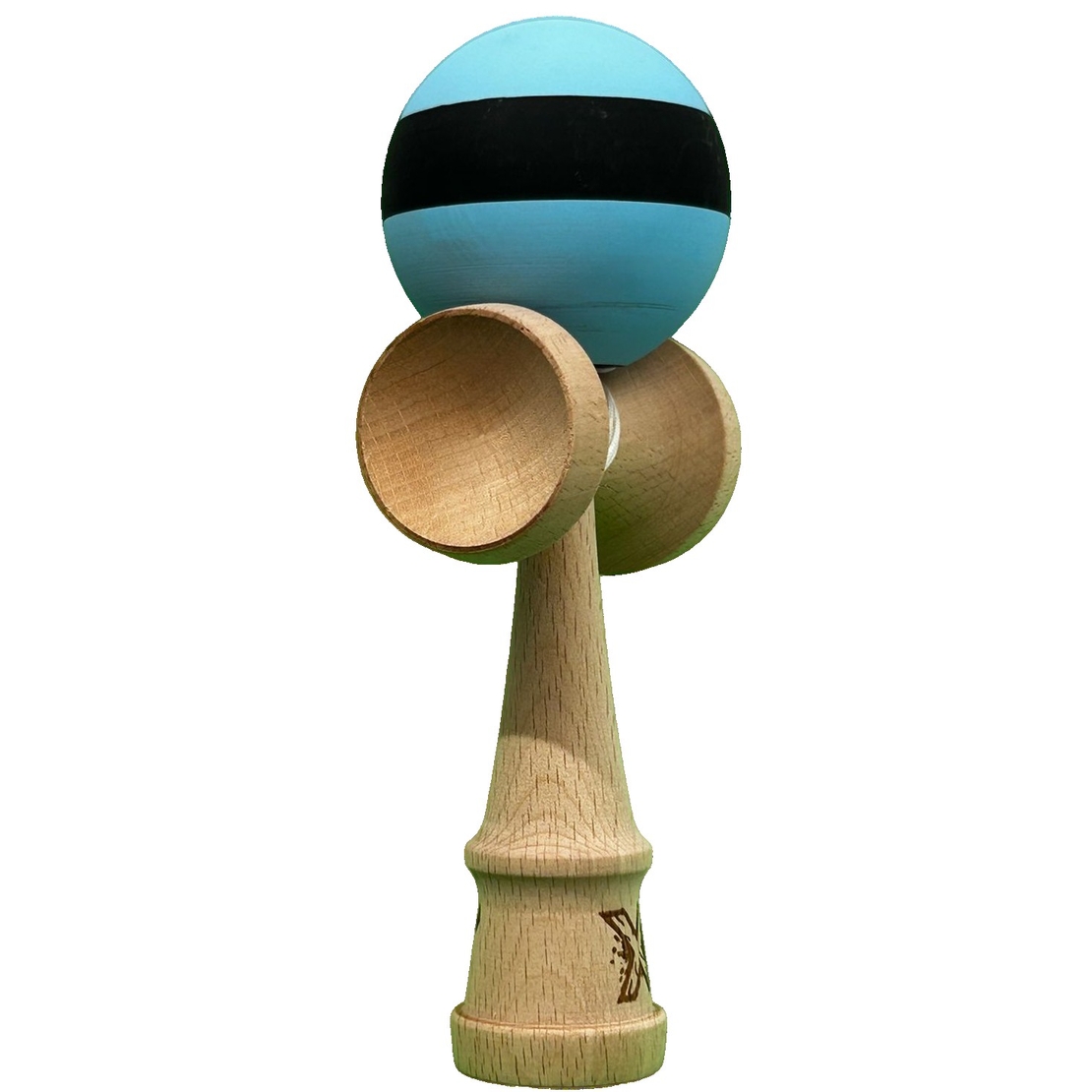 Kendama X Originala, Profesionala, Flippy, din Lemn, 18 cm, Rubber Grip, Dungi Albastru/Negru