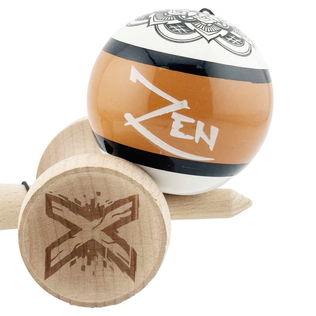 Kendama X Zen Series Originala, Profesionala, Flippy, Cupe Mari KING SIZE V3, Super Sticky, Gaura in Baza, Rulment Metalic, din lemn 18 cm, Ata 62/65 cm, Maro