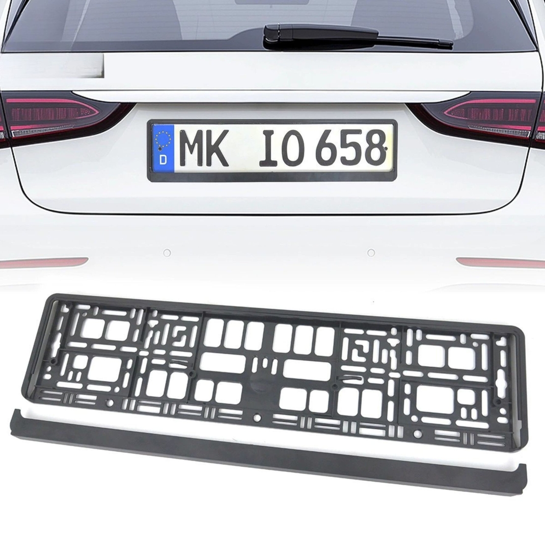 Suport Placute de Imatriculare, Flippy, Standard European XC-W341, din Plastic, Rama pentru Placute, 52.7 x 13 x 1.2 cm, Negru