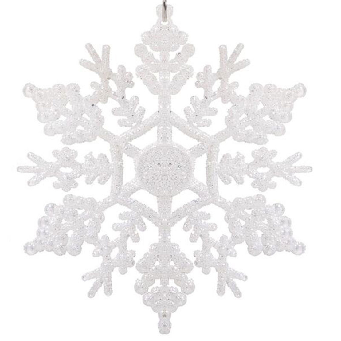 Decoratiune brad fulg de zapada, 13cm, alb cu sclipici