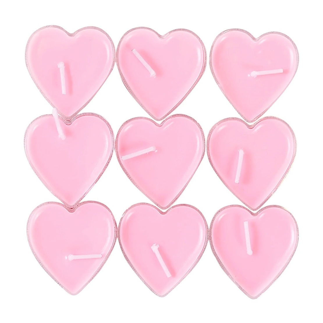 Set 9 Lumanari in Forma de Inima, Flippy, pentru Ziua Indragostitilor, Aroma de Trandafiri, Ardere 3.5 h, din Parafina, 4 x 2 cm, Roz