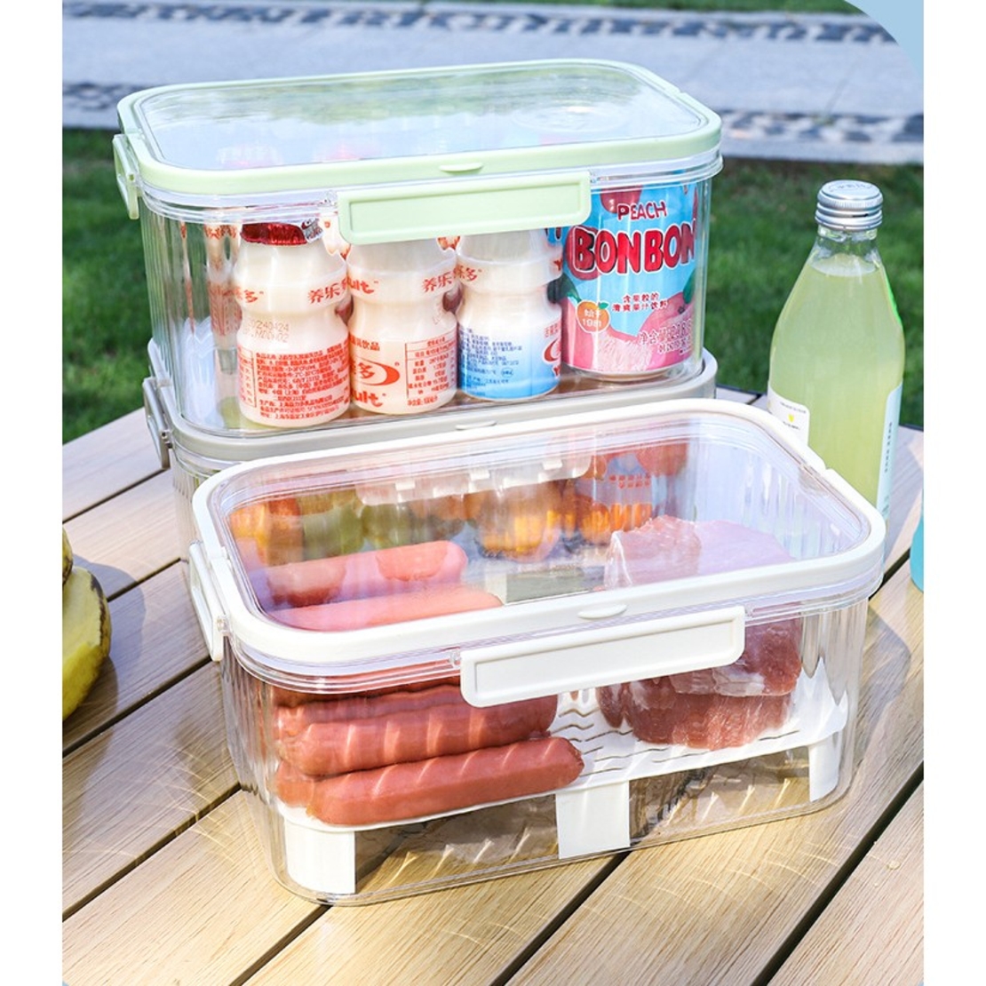 Cutie de Depozitare Portabila, Flippy, cu Separator pentru Gheata si Scurgere, Mentine Rece, Caserola Pranz, 25x16.5x11.5 cm, Gri/Transparent