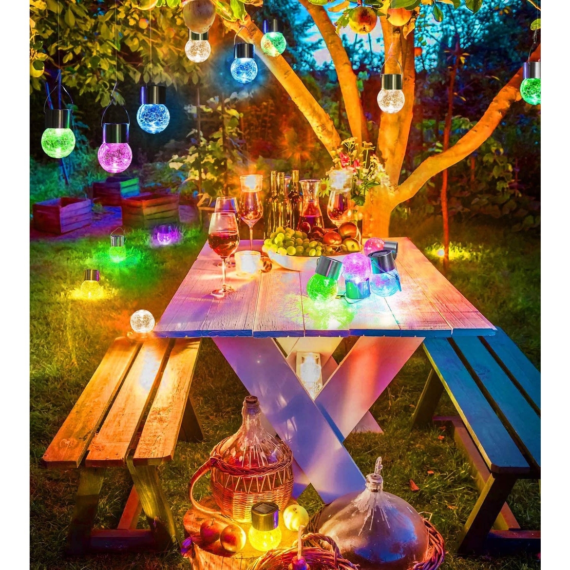 Lampa Solara Flippy, LED, Tip Candelabru Mic, Cu Bila Din Sticla Crapata, Exterioara, Impermeabila, Iluminare 6-12 H, Multicolor