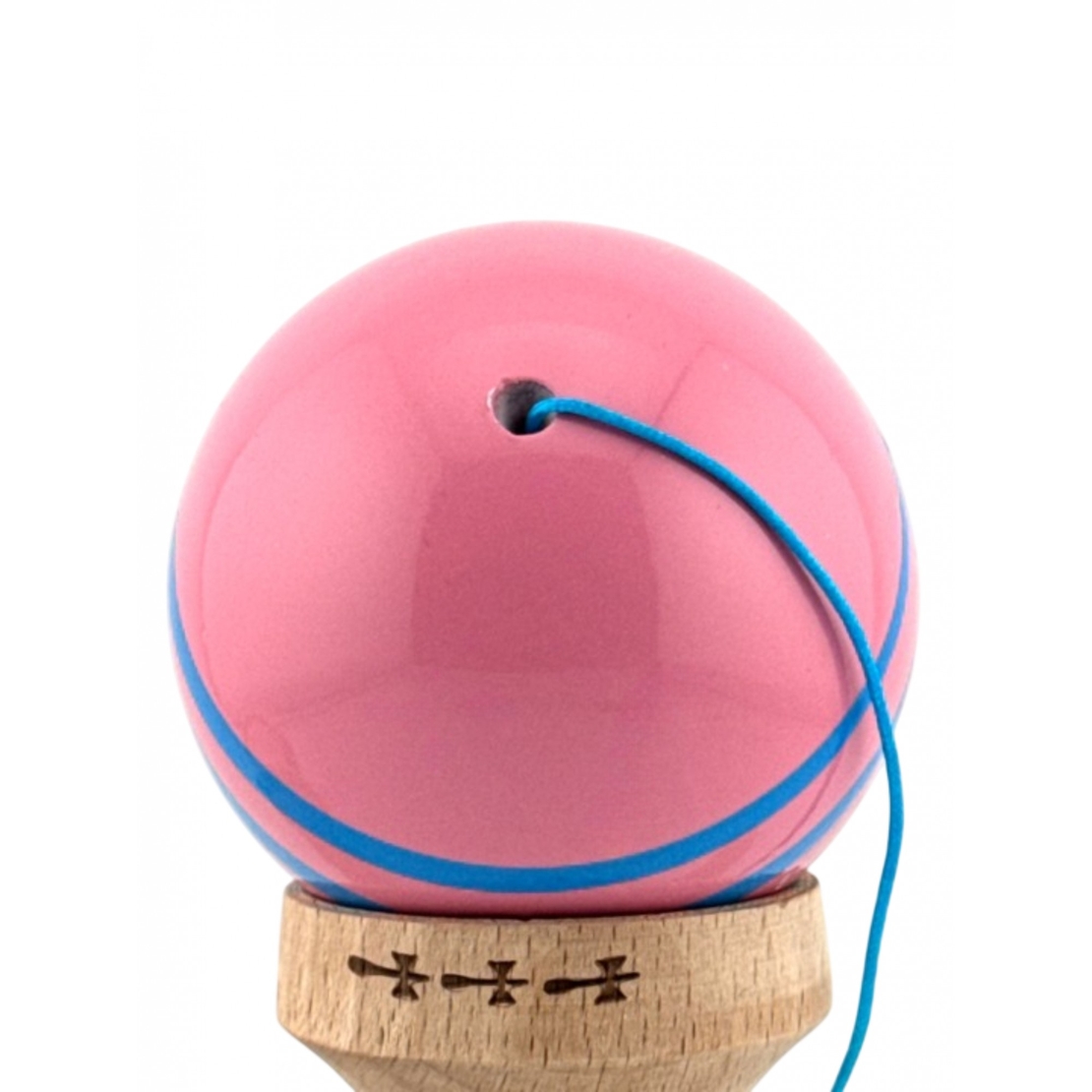 Kendama X Originala, Profesionala, Flippy, Big Cups V2, Super Sticky Legendary Cupe Mari, Rulment Metalic cu Ata 55 cm, Roz/Linii Albastre deschise