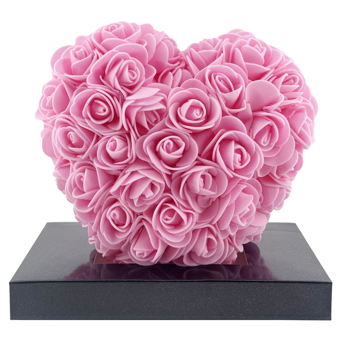 Inima din Flori, Flippy, Inimioara din Trandafiri de Spuma, Inima 15 x 15 x 9 cm / Cutia Trasparenta 16 x 15 x 10 cm, Roz