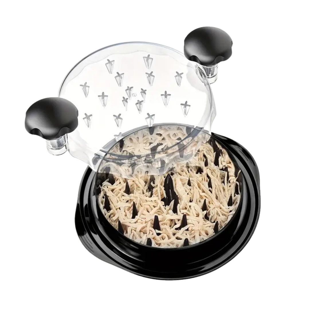 Tocator Manual pentru Carne, Vafy, cu Capac Transparent, Tocator de Pui Antiderapant, Manere Ergonomice, 25 x 25 x 5.5 cm, Negru