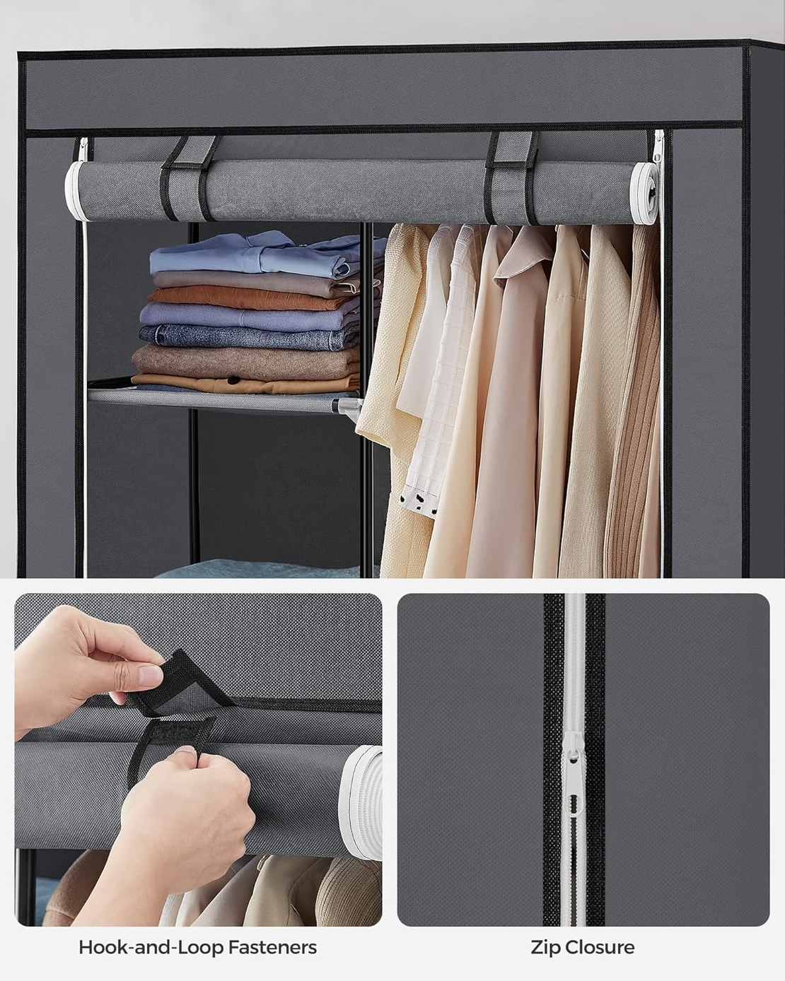 SONGMICS Garderoba pentru depozitarea hainelor, din material textil, design personalizabil, 45x88x168 cm, gri