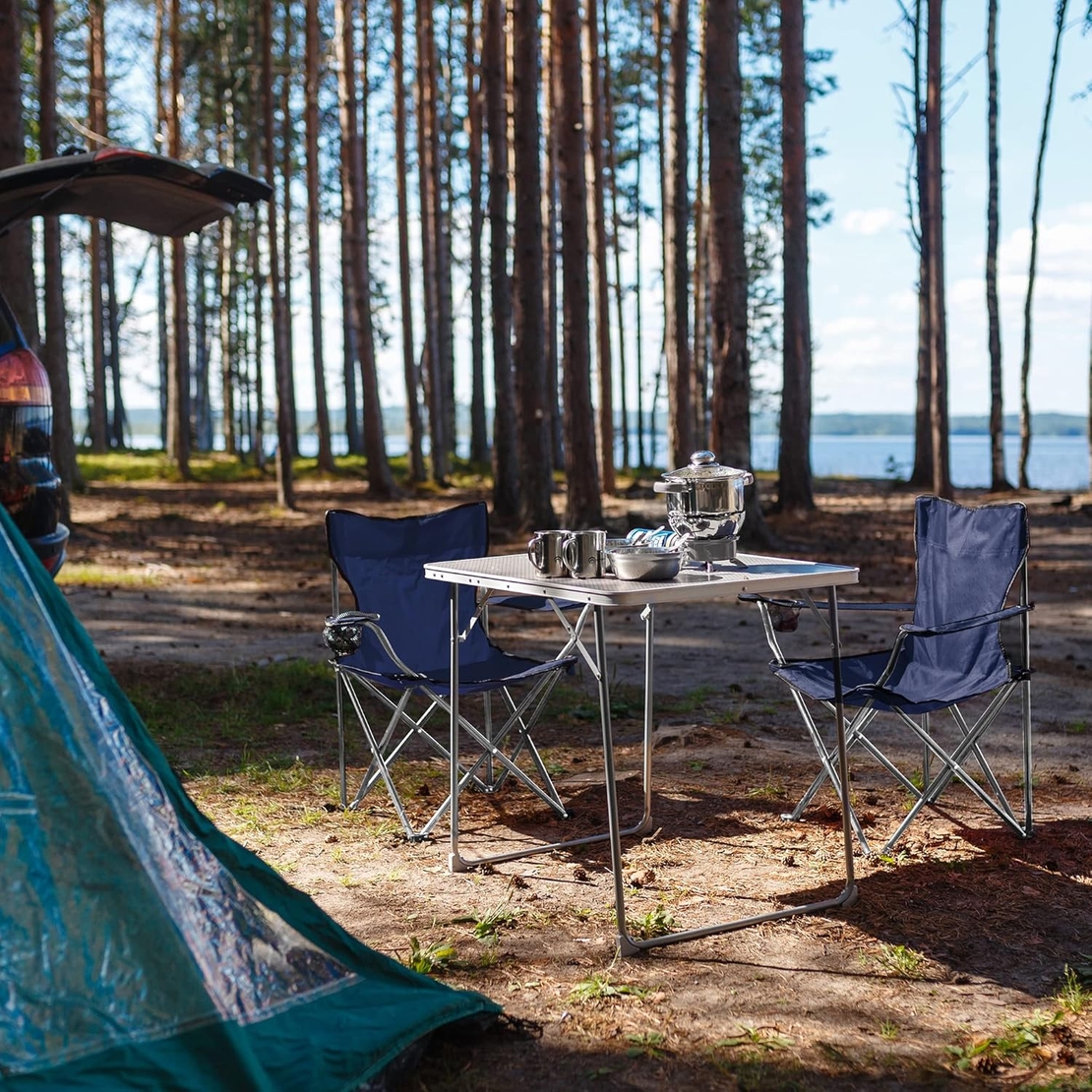 SONGMICS Set 2 scaune pliabile camping cu suport bauturi, husa transport, 52x84x81 cm, 120 kg, albastru
