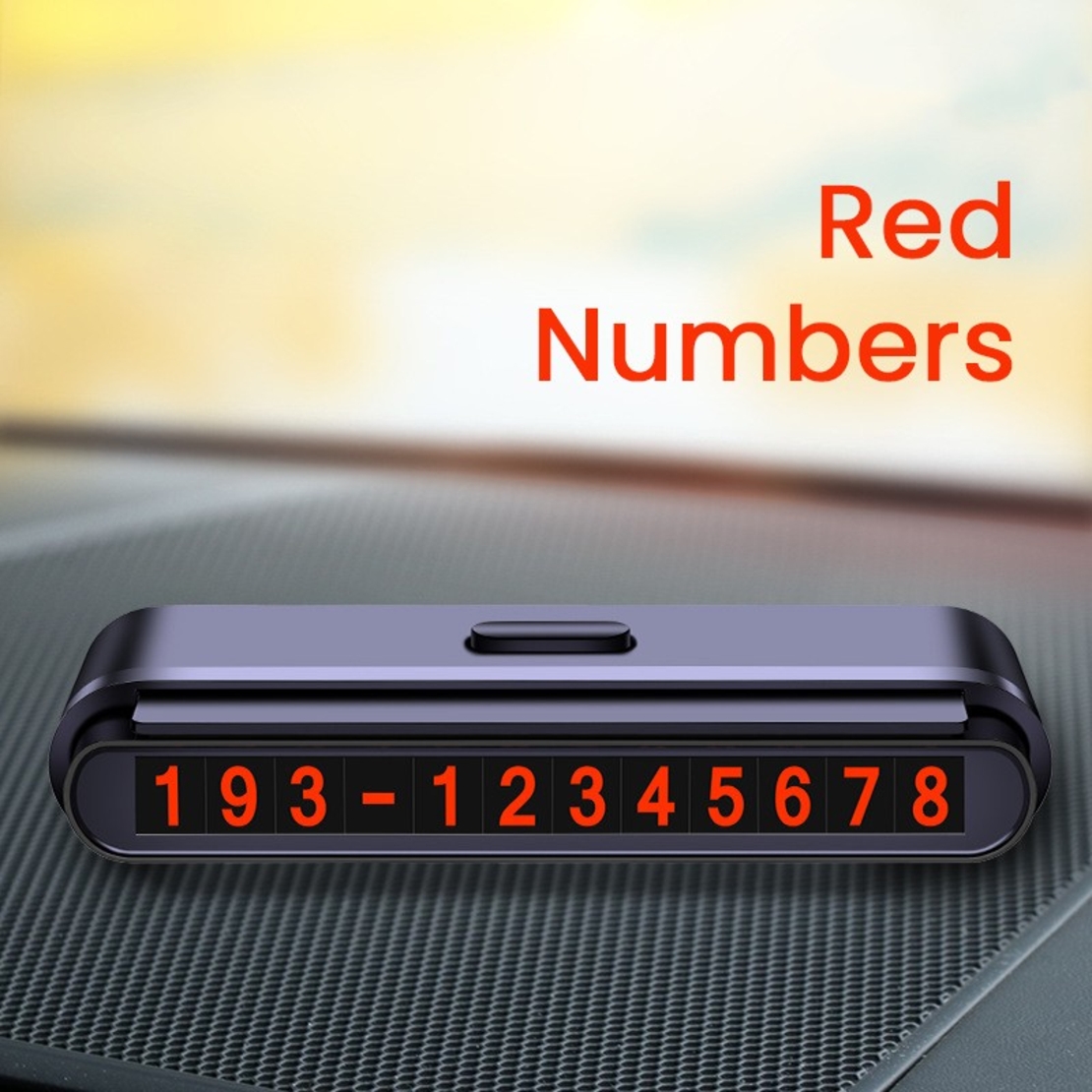 Suport Numar de Telefon pentru Parcare Auto, Flippy, Suport pentru Numarul de telefon, Banda glisanta pentru Ascundere, Banda Adeziva Inclusa, 120 x 48 x 24 mm, Cifre Rosii, Negru