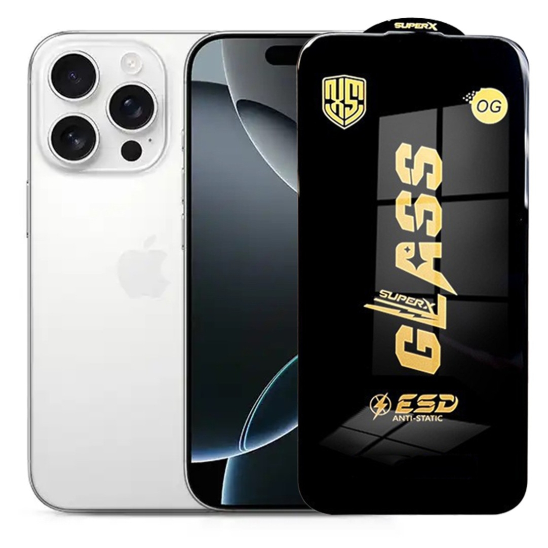 Folie de Sticla pentru Apple iPhone 16 Pro Max, Vafy, Sticla Securizata ESD Antistatica, Super-X OG, cu Margini Negre, Rezistenta la Zgirieturi, 0.35 mm, Transparenta