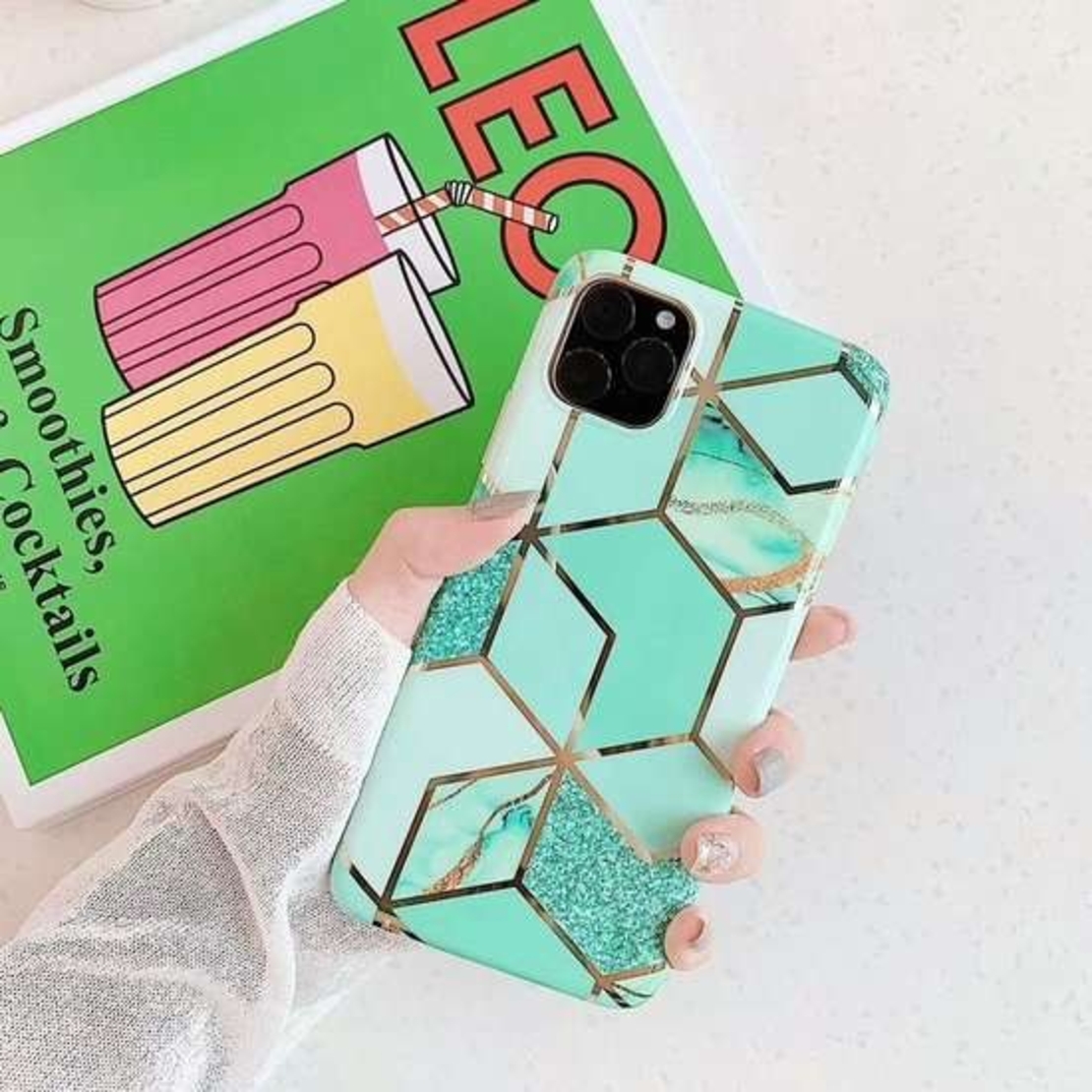 Husa protectie pentru Apple iPhone 11 Pro Soft IMD TPU Marble Geometric Verde