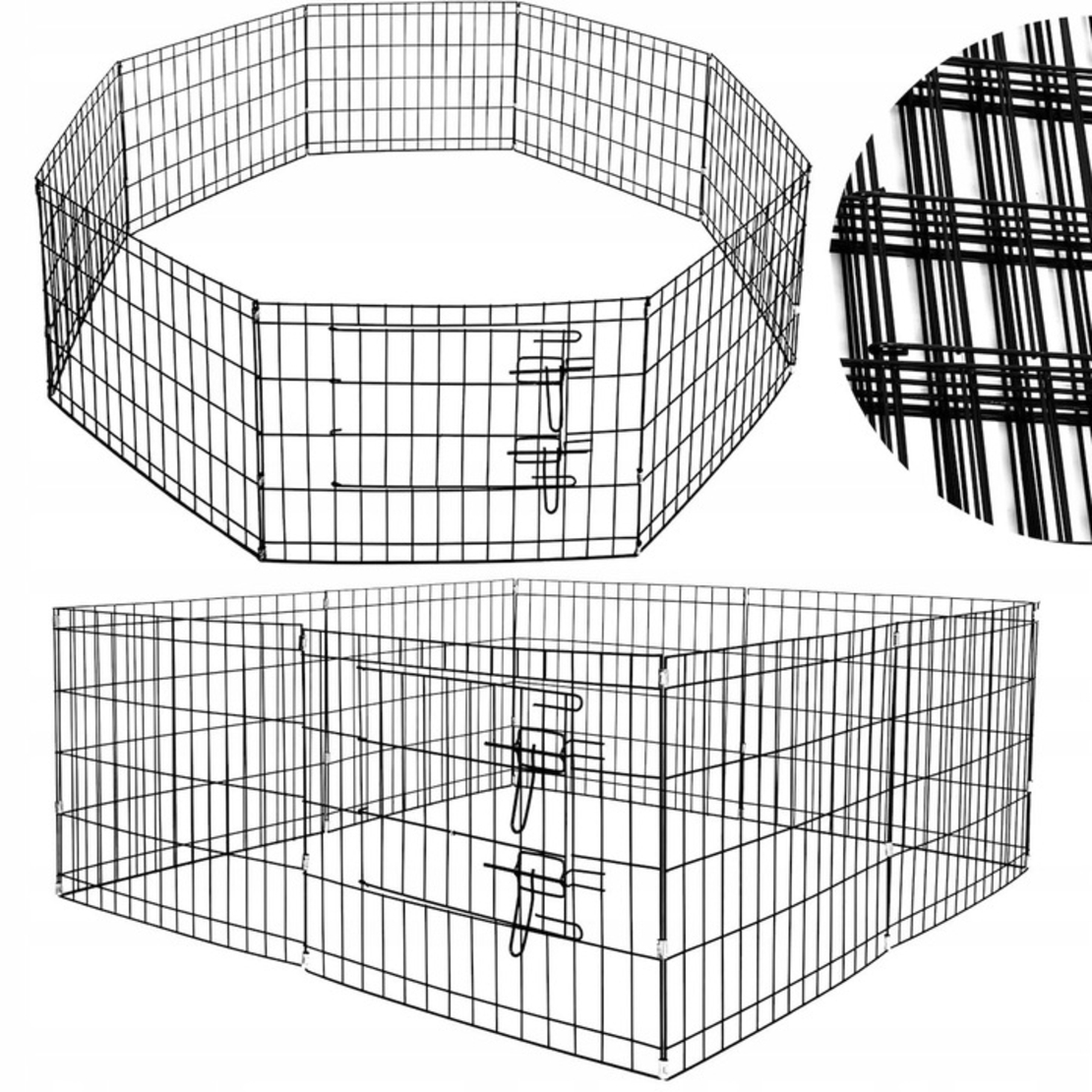 Tarc pentru animale de companie, din fier, forma configurabila, cu usa de acces, XL, 120x120x47cm, negru
