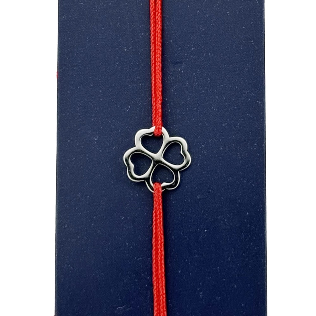 Martisor Bratara Inox pentru Copii, Jolie, Model Trifoi, din Inox si Metal Inox, Snur Rosu, Argintiu