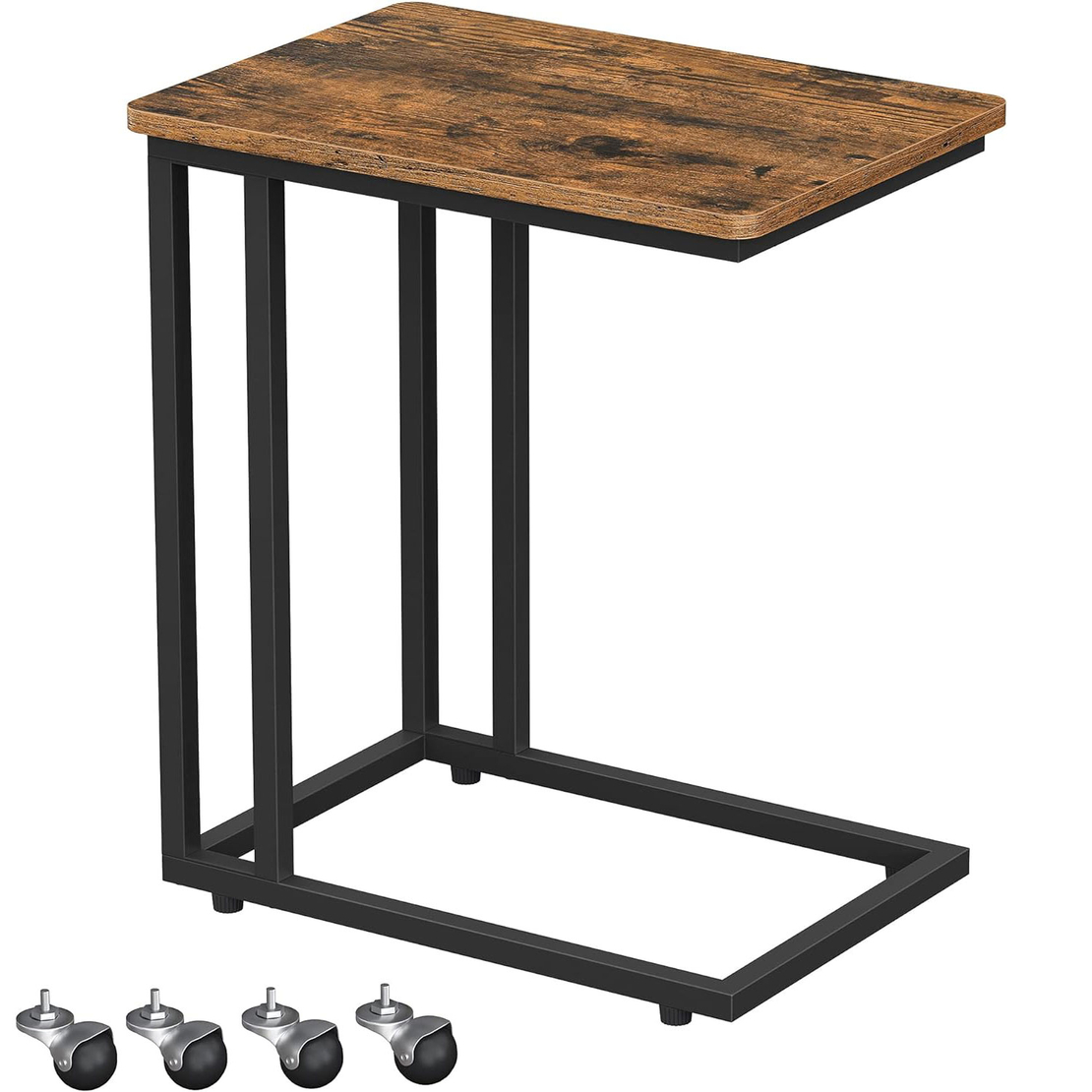 VASAGLE Masuta de cafea, cu cadru de otel si roti, 35x50x60cm, industrial, maro rustic si negru