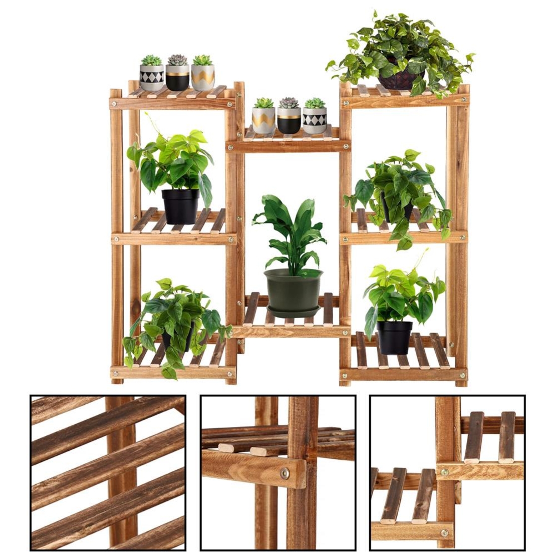 Stand de flori din lemn cu 8 etajere suport GA198, 85x70cm