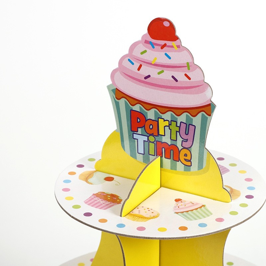 Suport Prajituri, Vafy, 3 Etaje, Design de Petrecere, pentru Prajituri, Candy Bar, din Carton, Galben/Multicolor