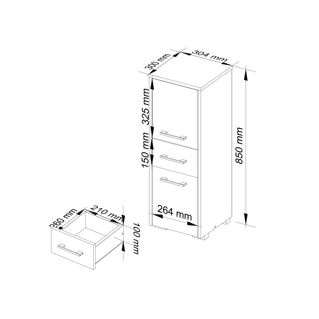 Dulap baie tip coloana cu 2 usi si sertar, PAL laminat, 30x30x85 cm, alb mat