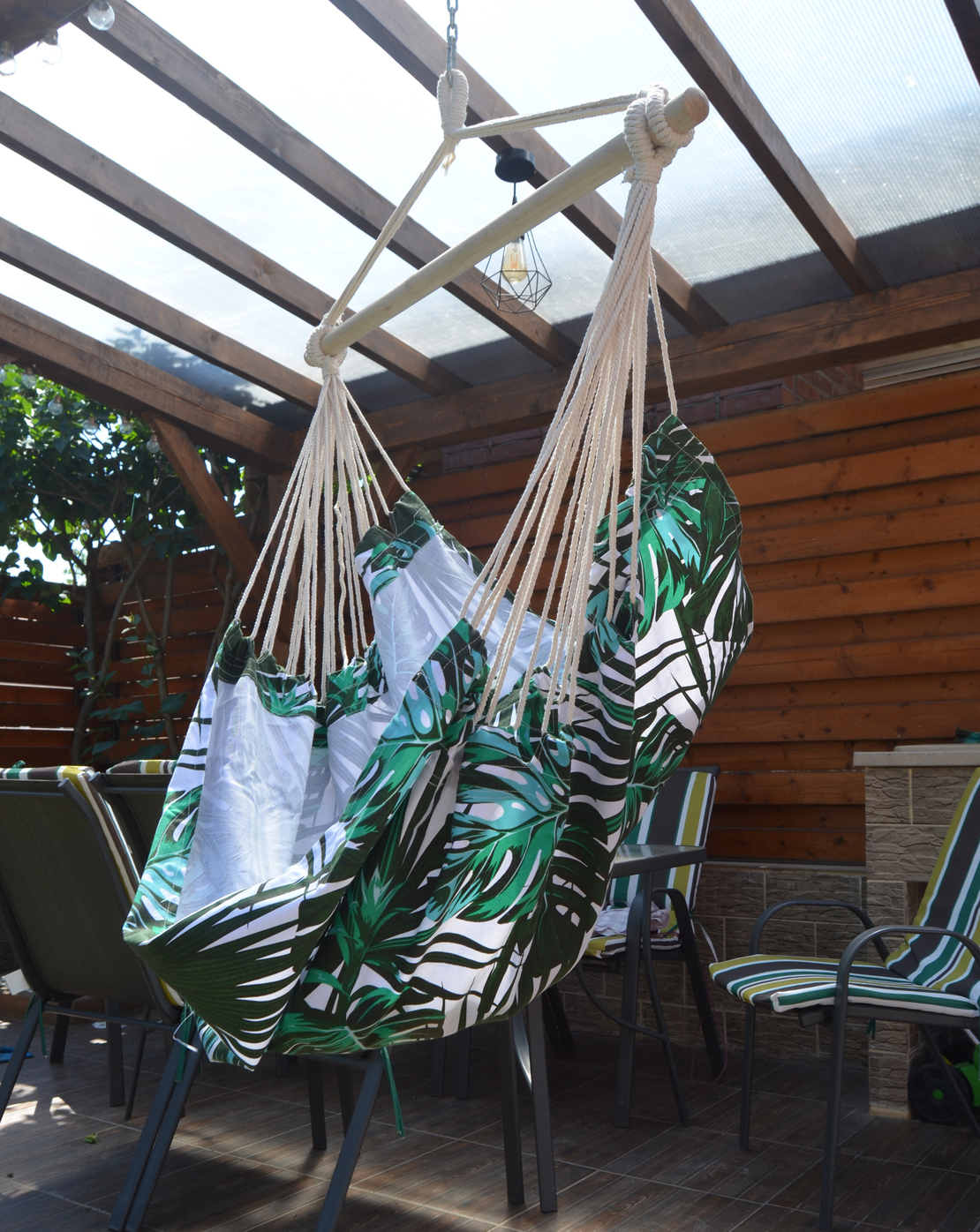 Hamac tip leagan suspendat pentru casa sau gradina, floral, 130x100cm, 150kg
