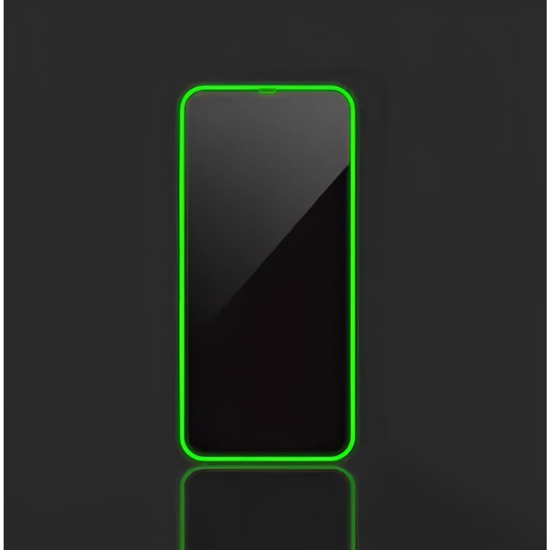 Folie de Sticla Securizata pentru Apple iPhone 15 Pro Max, Flippy, Luminous, Margine Fosforescenta Neon din Silicon, Mat, Anti-Amprenta, Protectie Completa, 9H, Verde