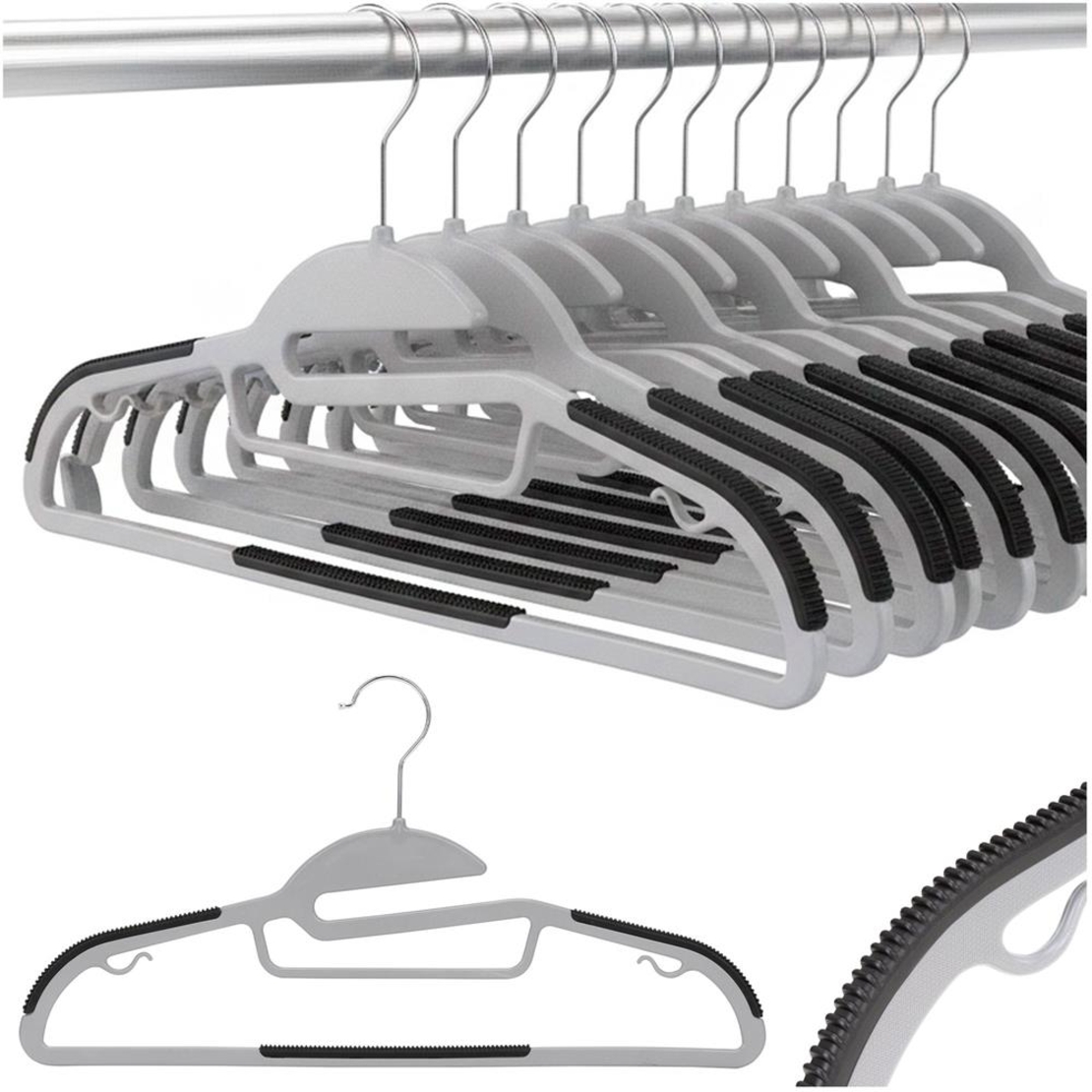 Set de 20 de umerase antiderapante pentru haine, din PE, cu carlig metalic rotativ, 41 cm, gri si negru