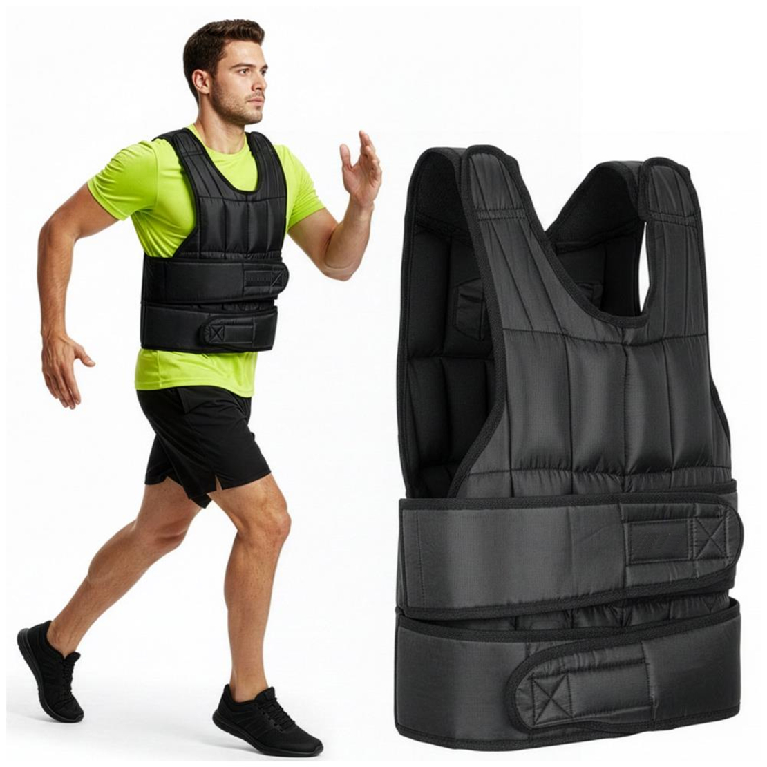 Vesta fitness cu greutati 10 kg, umplutura reglabila din nisip fier, 58x40 cm, negru