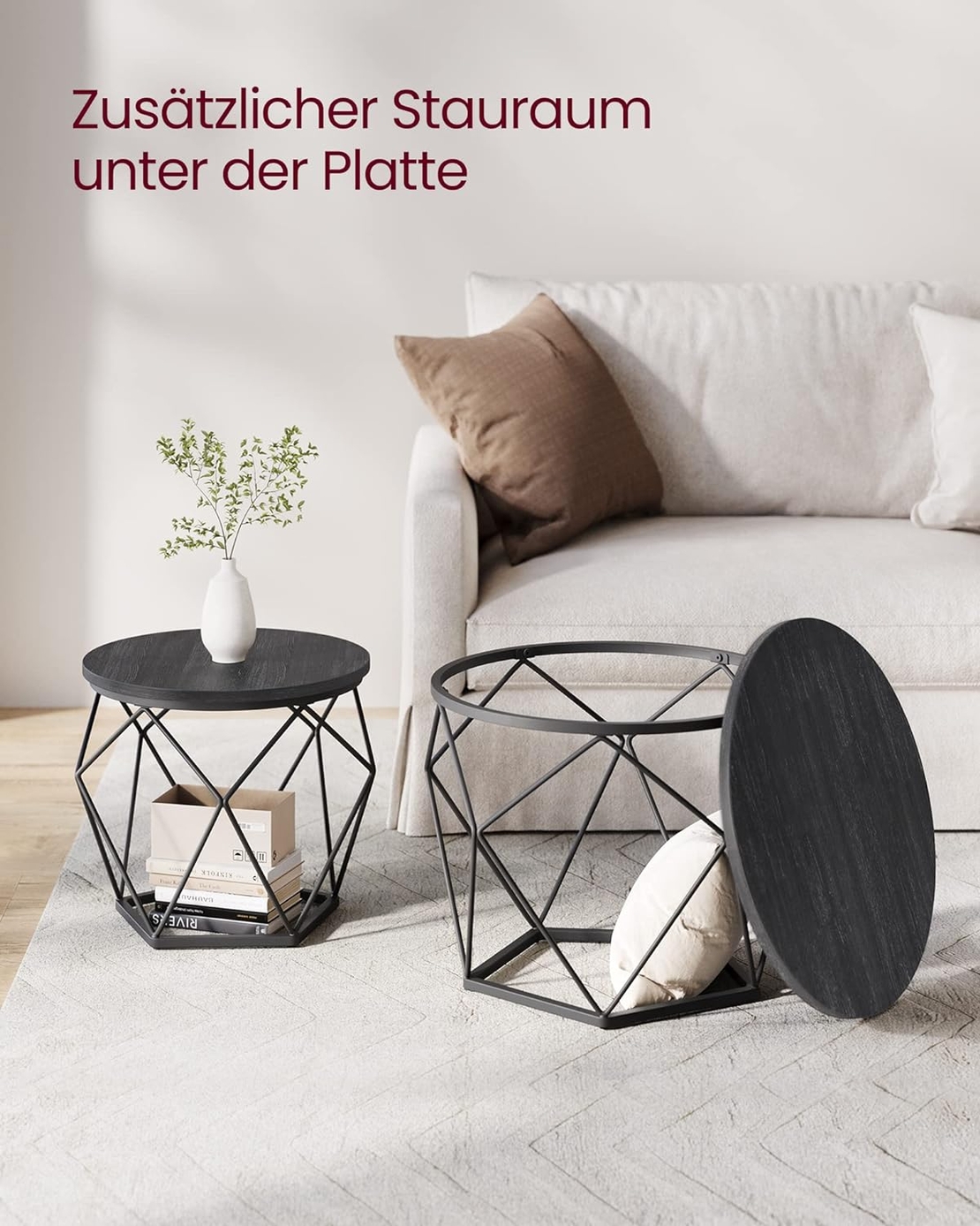 VASAGLE Set de 2 mese de cafea, stil industrial, 50x40cm si 40x36cm, negru