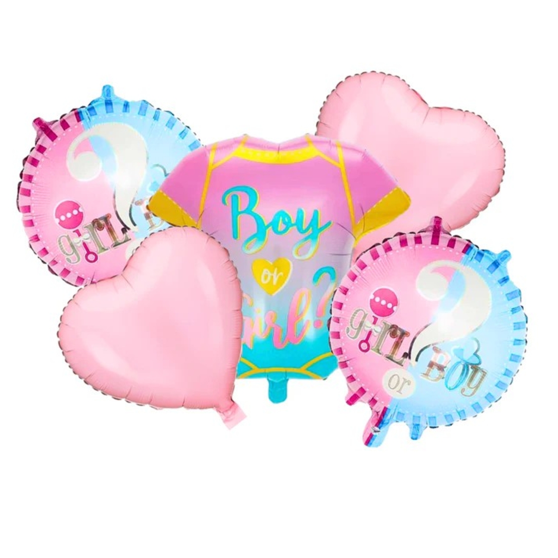 Baloane pentru GENDER REVEAL, Vafy, Model Petrecere, Set din 5 bucati, din folie de aluminiu, 55 x 61.5 cm Roz Albastru