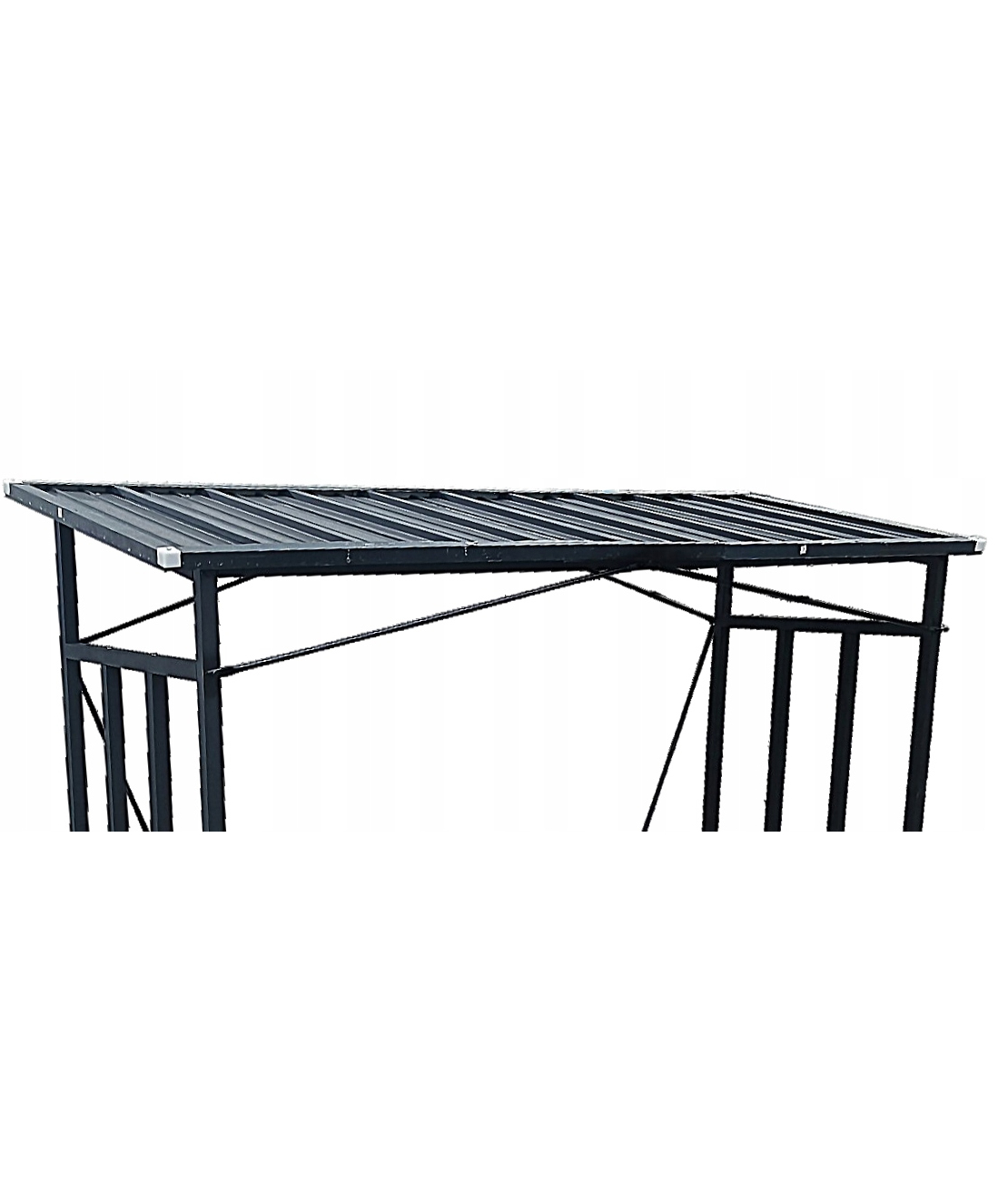 Suport depozitare lemne de foc cu acoperis ondulat, structura metalica, 185x70x185 cm, negru